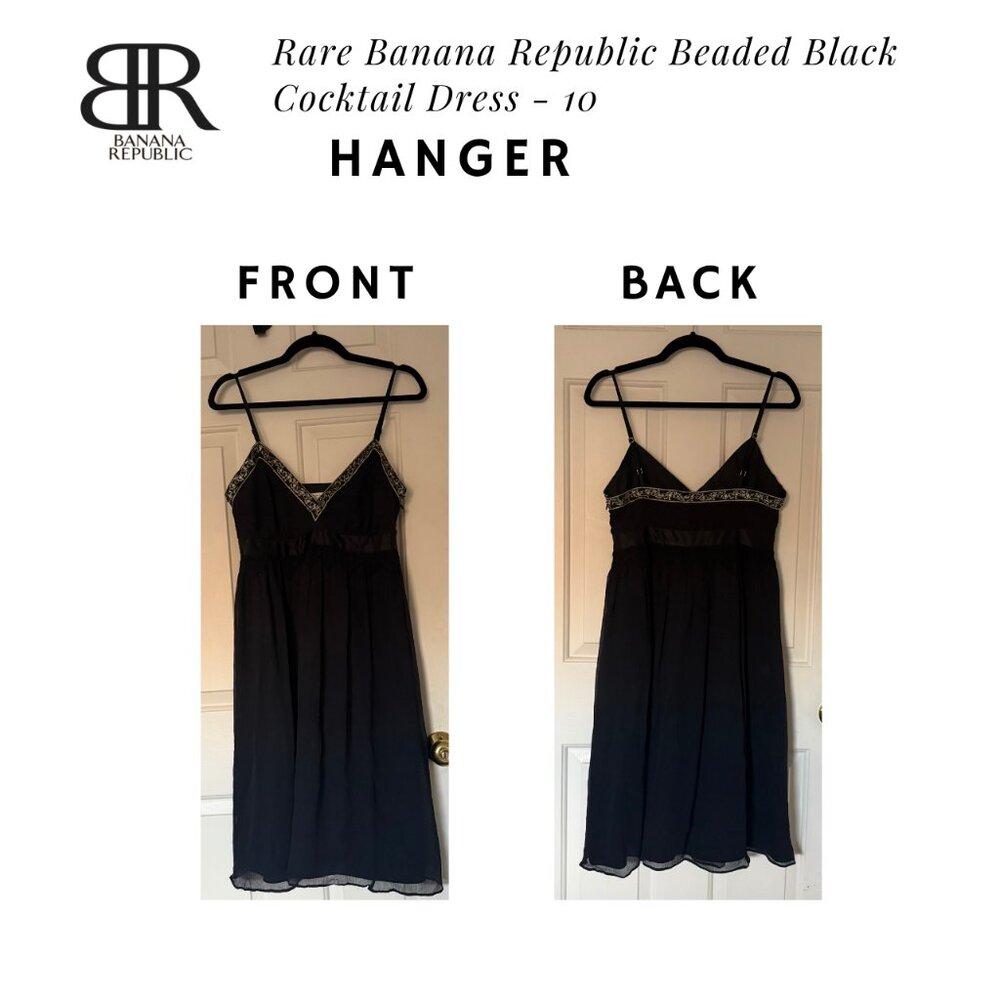 Rare Banana Republic Beaded Black Midi Cocktail Dress - 10 - Picture 4 of 14